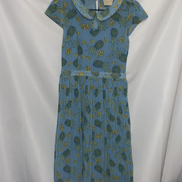 Modcloth Blue Flutter Sleeve Sundress See measurements Pineapple design pleated - Picture 9 of 14